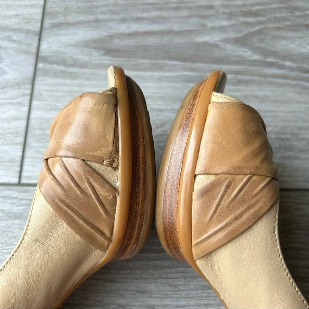 Blondo Tan Ivory Contrasting Colour Leather Peep Toe  Cutout Platform Pumps - Picture 16 of 16